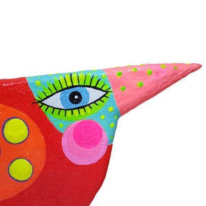 AlbSchnepfe, h approx. 19 cm, paper mache, colorful happy bird, bird figure, little bird, spring, home decor, recycled art, handmade image 3
