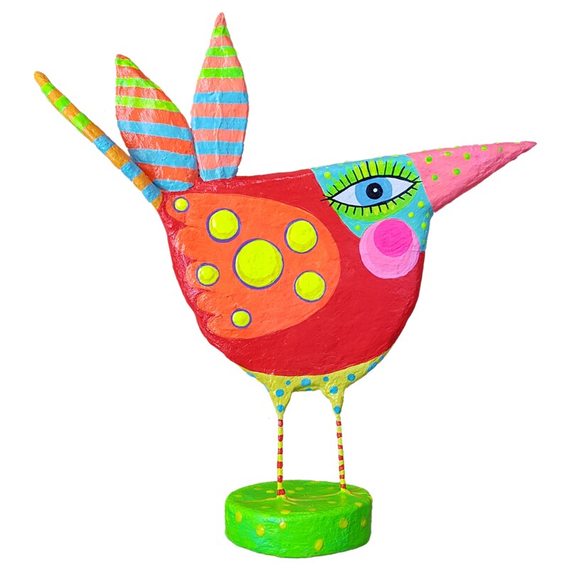 AlbSchnepfe, h approx. 19 cm, paper mache, colorful happy bird, bird figure, little bird, spring, home decor, recycled art, handmade image 2