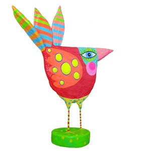 AlbSchnepfe, h approx. 19 cm, paper mache, colorful happy bird, bird figure, little bird, spring, home decor, recycled art, handmade image 4
