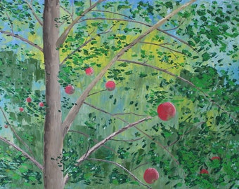 Apple tree, original hand painted picture, acrylic on canvas 70 x 100 cm, unique