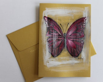 Schmetterling, Grußkarte, Original handgemaltes Bild, Öl und Acryl auf Papier, Unikat