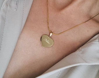 Herzkette mit Gravur 18kt. Gold, Geschenk Brautjungfern, Namenskette, personalisierte Halskette, individuelle Gravur, Geschenk Muttertag