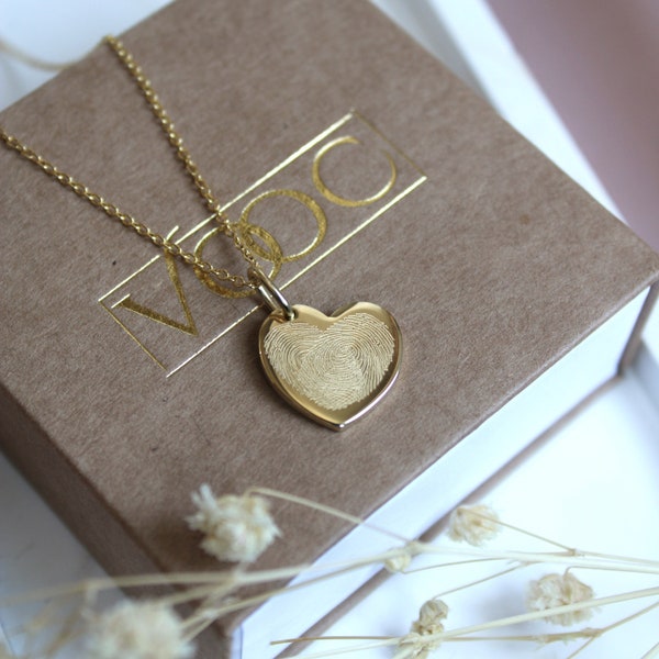 Fingerabdruck Halskette mit Herz Anhänger, 2 Abdrücke in Herzform, 925 Silber, besonderes Geschenk, Fingerprint, Andenken, Trauer Schmuck