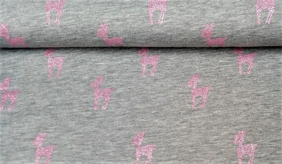 French Terry (12,80 Euro/m), Sommersweat, Glitzer, Bambi, Rehe, grau, rosa Glitzer, Öko-Tex Standard 100