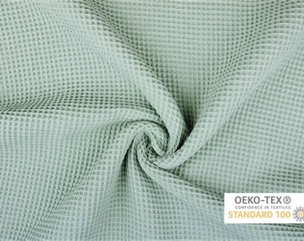 Waffle piqué (9,90 Euro/meter), made of cotton, waffle fabric, waffle cloth, cotton fabric, old green, by the meter, Oeko-Tex