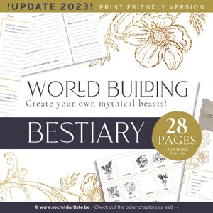 Fantasy world building worksheets Bestiary (PDF) for authors and writers or novel planner - novel journal - novel planning template