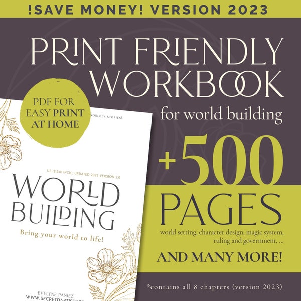 Fantasy world building print friendly worksheets (PDF) - novel planner/workbook - novel planner - novel journal - novel planning template