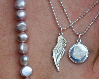 Angel wings with engraving on ball chain, 925 silver, wings with engraving, angel wing pendant engraved, handmade, talisman, lucky charm