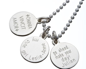 3 name plates on ball chain silver with engraving