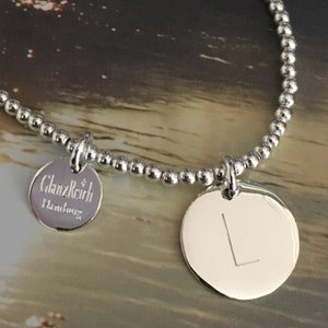 Ball bracelet with engraving plate 925 silver elastic, custom engraving, name bracelet, friendship bracelet, charm bracelet, ID bracelet, image 1