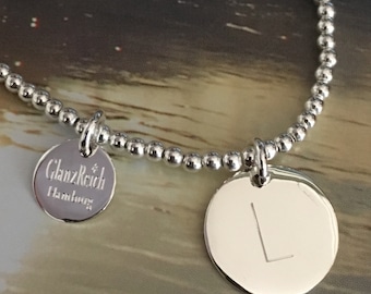 Ball bracelet with engraving plate 925 silver elastic, custom engraving, name bracelet, friendship bracelet, charm bracelet, ID bracelet,