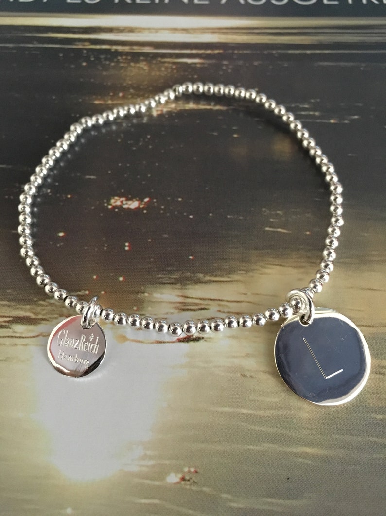 Ball bracelet with engraving plate 925 silver elastic, custom engraving, name bracelet, friendship bracelet, charm bracelet, ID bracelet, image 4