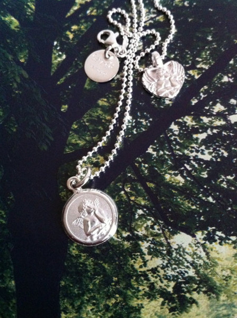 Schutzengel mit persönlicher Gravur, 925 Silber, mit Kugelkette, Amor, Engel, individuelle Gravur, Taufkette, Namenskette, ID Kette, Bild 3