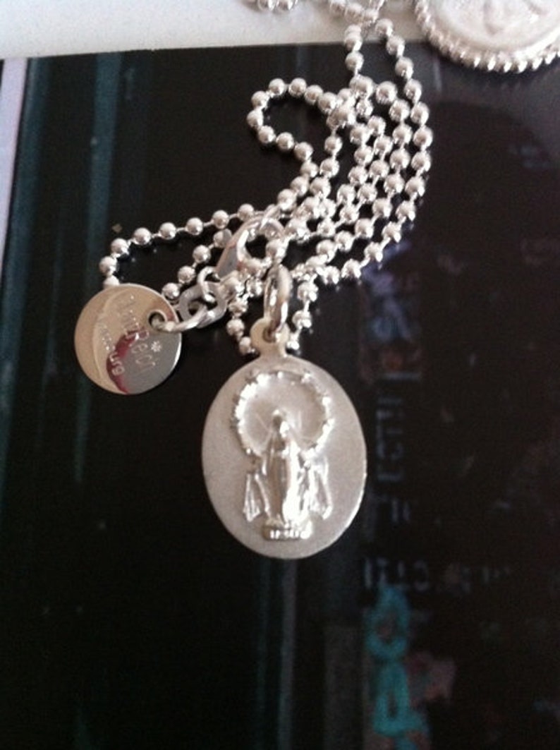 Patron saint / Madonna with engraving chain in 925 silver, Madonna pendant, christening gift, lucky charm, talisman image 3