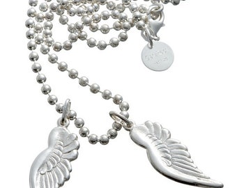 2 angel wings on ball chain with engraving 925 silver