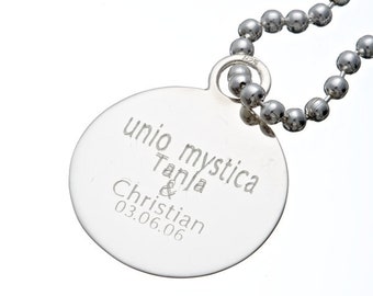 Silver plaque 25 mm engraved on ball chain