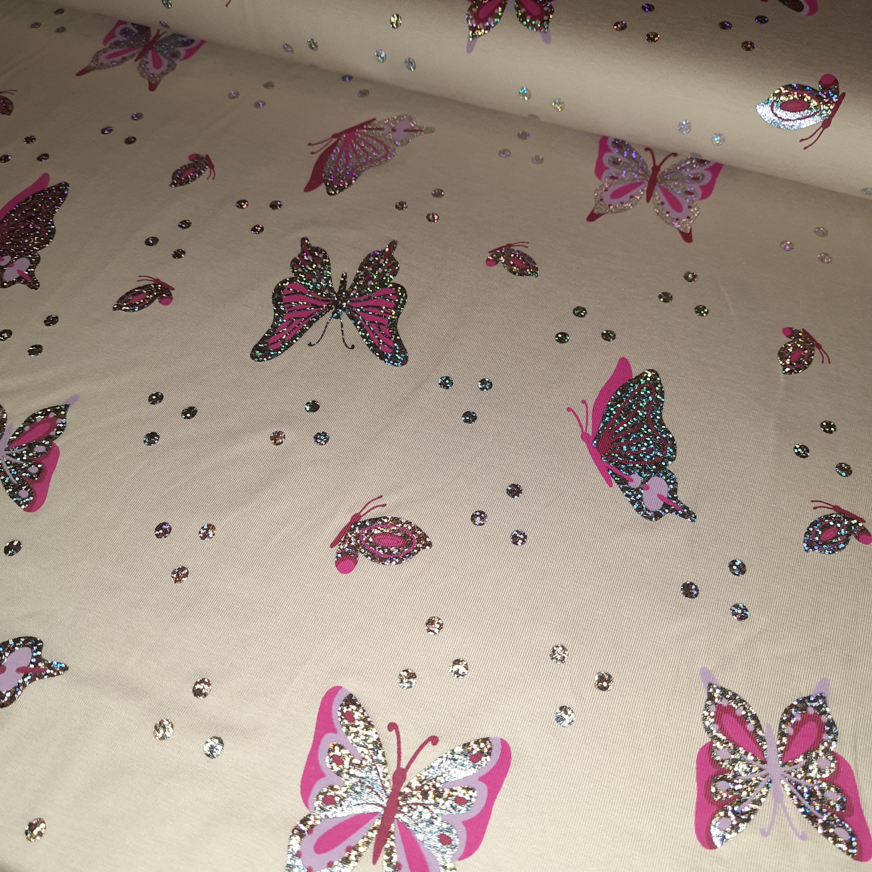 Rosa Jersey Stoff Mit Schmetterlingen Jerseystoff Schmetterling