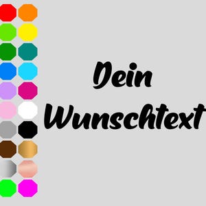 Könnte beinhalten: Hellgrauer Hintergrund mit dem deutschen Text "Dein Wunschtext" in schwarzer Schreibschrift. Auf der linken Seite des Bildes befindet sich eine vertikale Farbpalette aus sechzehn achteckigen Formen in verschiedenen Farben.