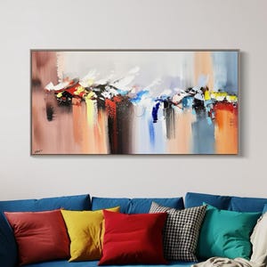 ABSTRACT PAINTING, 100% handmade, painting on canvas with wooden frame, ready to hang, modern colorful art deco