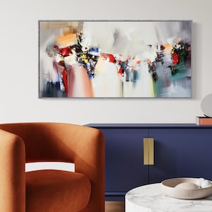 ABSTRACT PAINTING, 100% handmade, painting on canvas with wooden frame, ready to hang, modern contemporary, gray and colorful