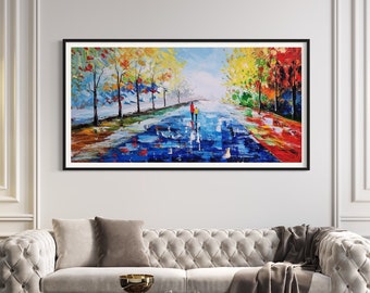 ORIGINAL ART PAINTING, unique piece, colorful landscape painting, walk in nature, wall decoration wall art handmade painting