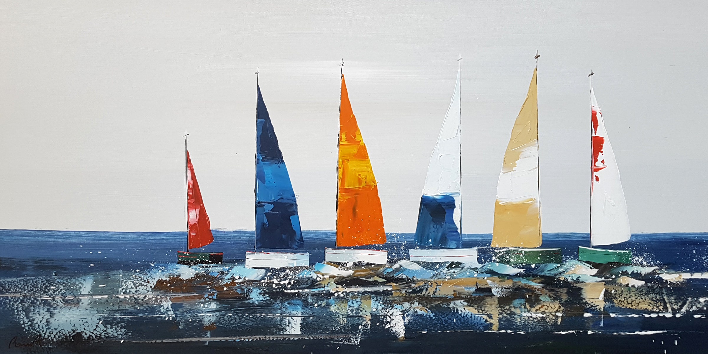 Painting painting boats color blue sea original largeformat Etsy
