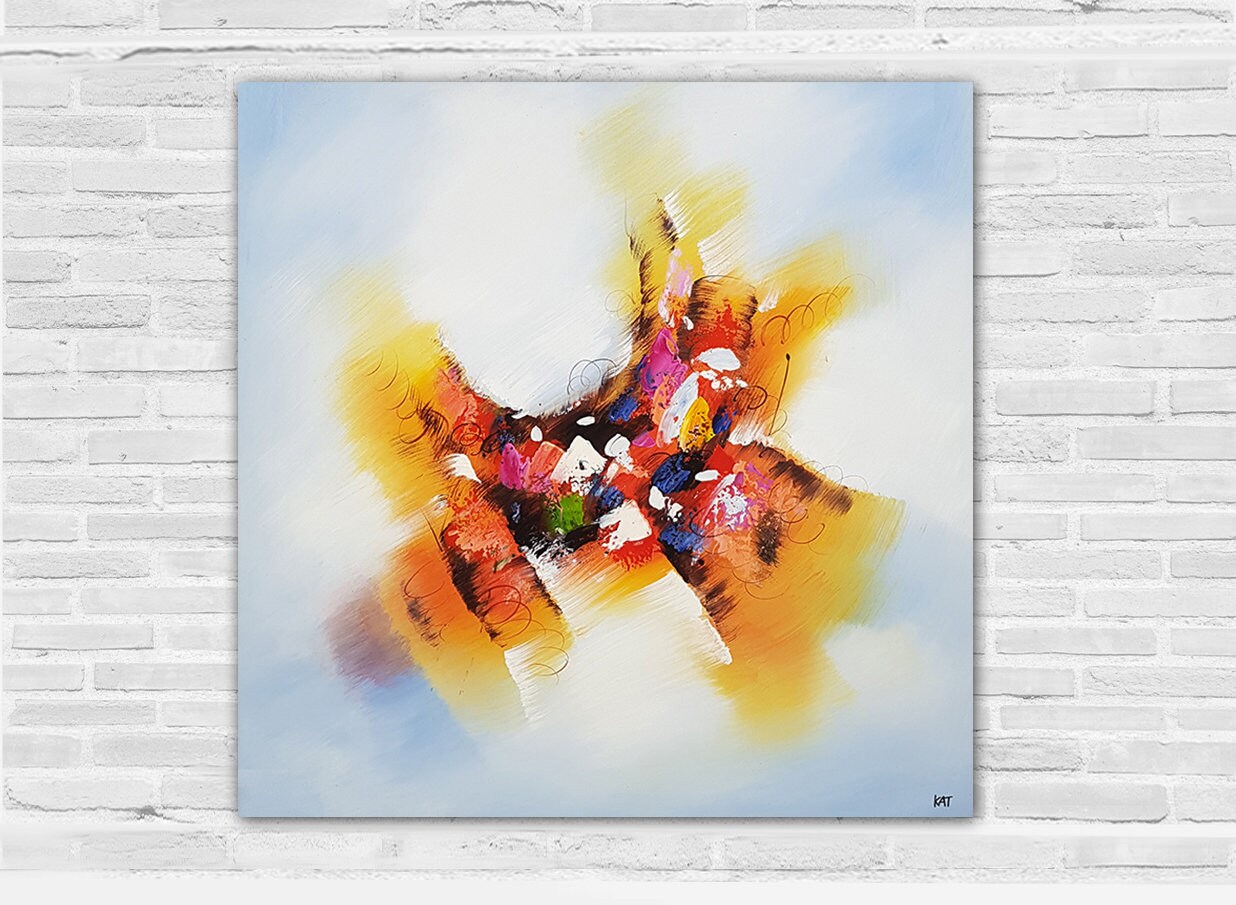 Tableau Abstrait, Peinture Originale, Tableau Art Contemporain, Abstraite Couleur Coloré Jaune Rouge