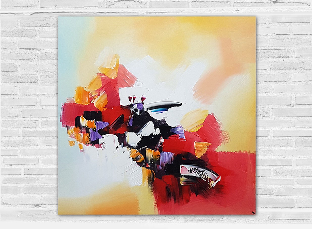 Tableau Abstrait, Peinture Originale, Tableau Art Contemporain, Abstraite Couleur Coloré Jaune Rouge