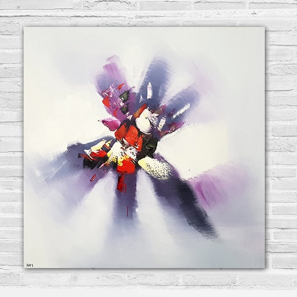 tableau art contemporain, peinture abstraite couleur douce blanc rouge violet, art décoration moderne tableau abstrait, peinture originale