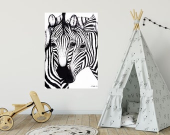 Picture, children's picture, children's room, art, canvas 90 x 60 cm, animal, zebra