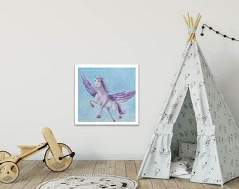 Picture, children's picture, children's room, art, mural, poster 40 x 40 cm, winged horse, horse, horse picture