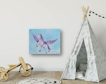 Picture, children's picture, children's room, art, canvas 40 x 30 cm, winged horse, horse