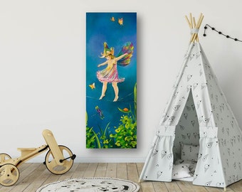 Picture, children's picture, children's room, art, mural, canvas 80 x 40 cm, elf, fairy