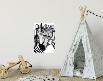 Picture, children's picture, children's room, art, canvas 60 x 40 cm, animal, zebra