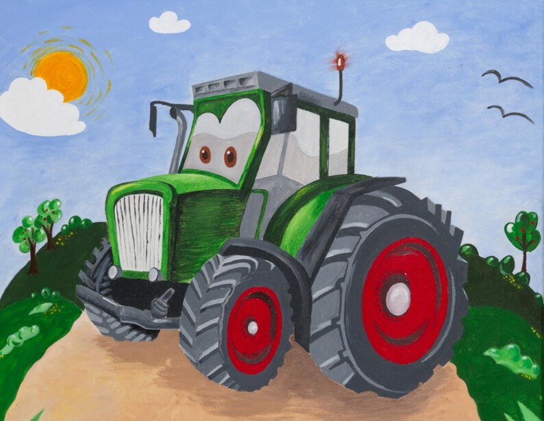 Photo, photo denfants, chambre denfants, art, toile 40 x 30 cm, tracteur, voiture image 2