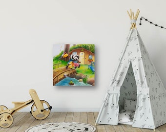 Picture, children's picture, children's room, art, canvas 40 x 40 cm, animals, forest