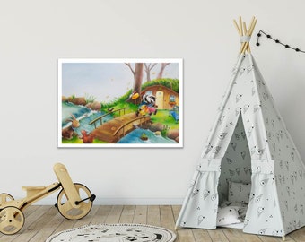 Bild, Kinderbild, Kinderzimmer, Kunst, Wandbild, Poster 60x40cm, Tiere, Wald