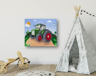 Picture, children's picture, children's room, art, canvas 40 x 30 cm, tractor, car