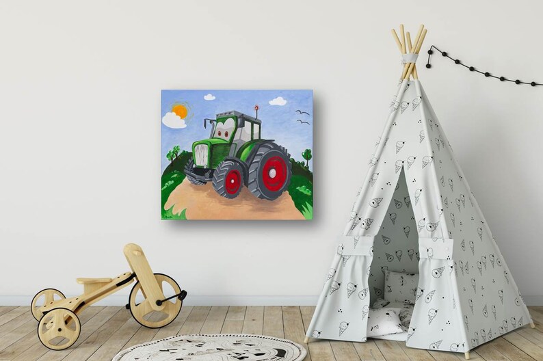 Photo, photo denfants, chambre denfants, art, toile 40 x 30 cm, tracteur, voiture image 1