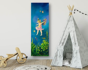 Picture, children's picture, children's room, art, mural, canvas 120 x 40 cm, elf, fairy