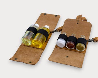 Juego de cocina para acampar, organizador de especias de cuero, kit de cocina de viaje