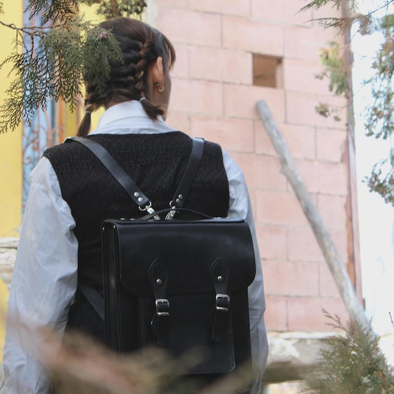 Black Leather Backpack, Handmade Backpack, Everyday Backpack, Gothic Style Bag
