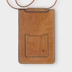 Leather Phone Bag with Card Slot – Round Neck Strap – Handmade Compact Purse – Genuine Leather – Custom Option – Brewed