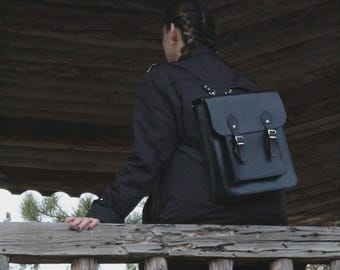 Black Leather Backpack, Handmade Backpack, Everyday Backpack, Gothic Style Bag