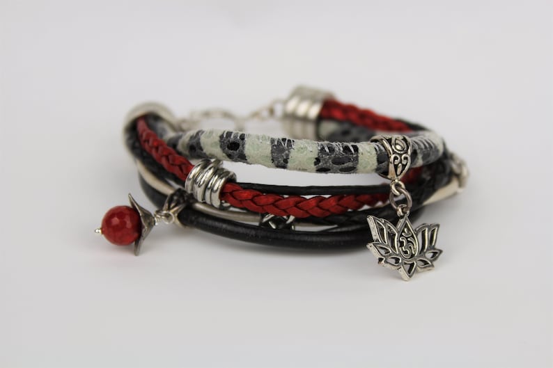 Multi-Strand Leather Bracelet with Natural Element Charms