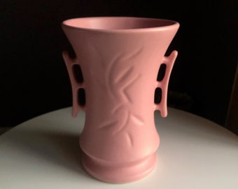 Vintage Monmouth Vase Matte Pink Vase Two-handled Leaf Motif