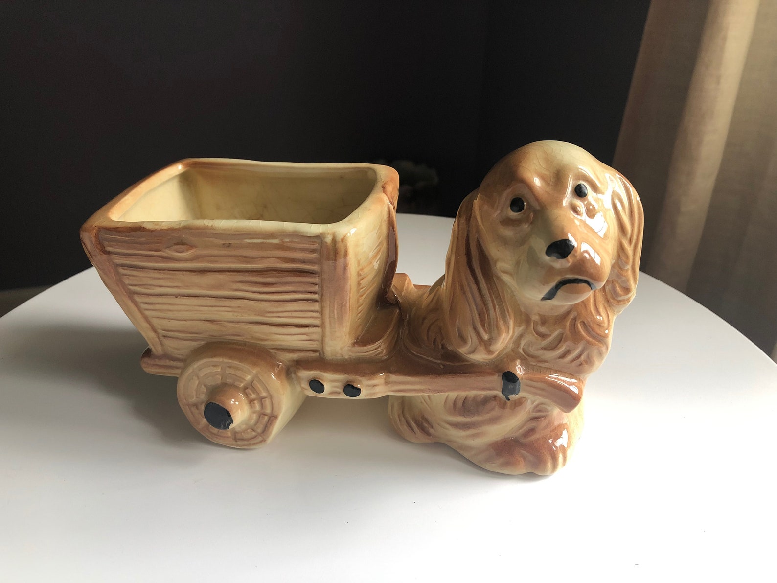 Vintage Ceramic Dog With Cart Planter Etsy