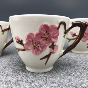 Vintage Metlox Poppytrail Peach Blossom Cups Coffee Tea Hand Painted Mid Century Dinnerware Made in California