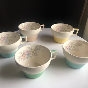 Vintage American Limoges Triumph Oslo Pastel Teacups - set of 5
