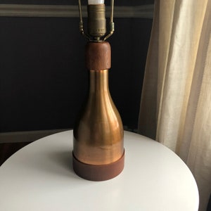 MCM Copper and Wood Danish Table Lamp